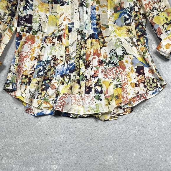 Maeve Anthropologie Blouse 10 Floral Abella Pintuck  Roll Tab Sleeve Crochet - Picture 4 of 12